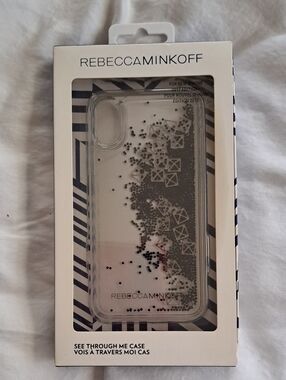 Rebecca Minkoff Clear Glitter iPhone Case with Silver Floating Accents I17